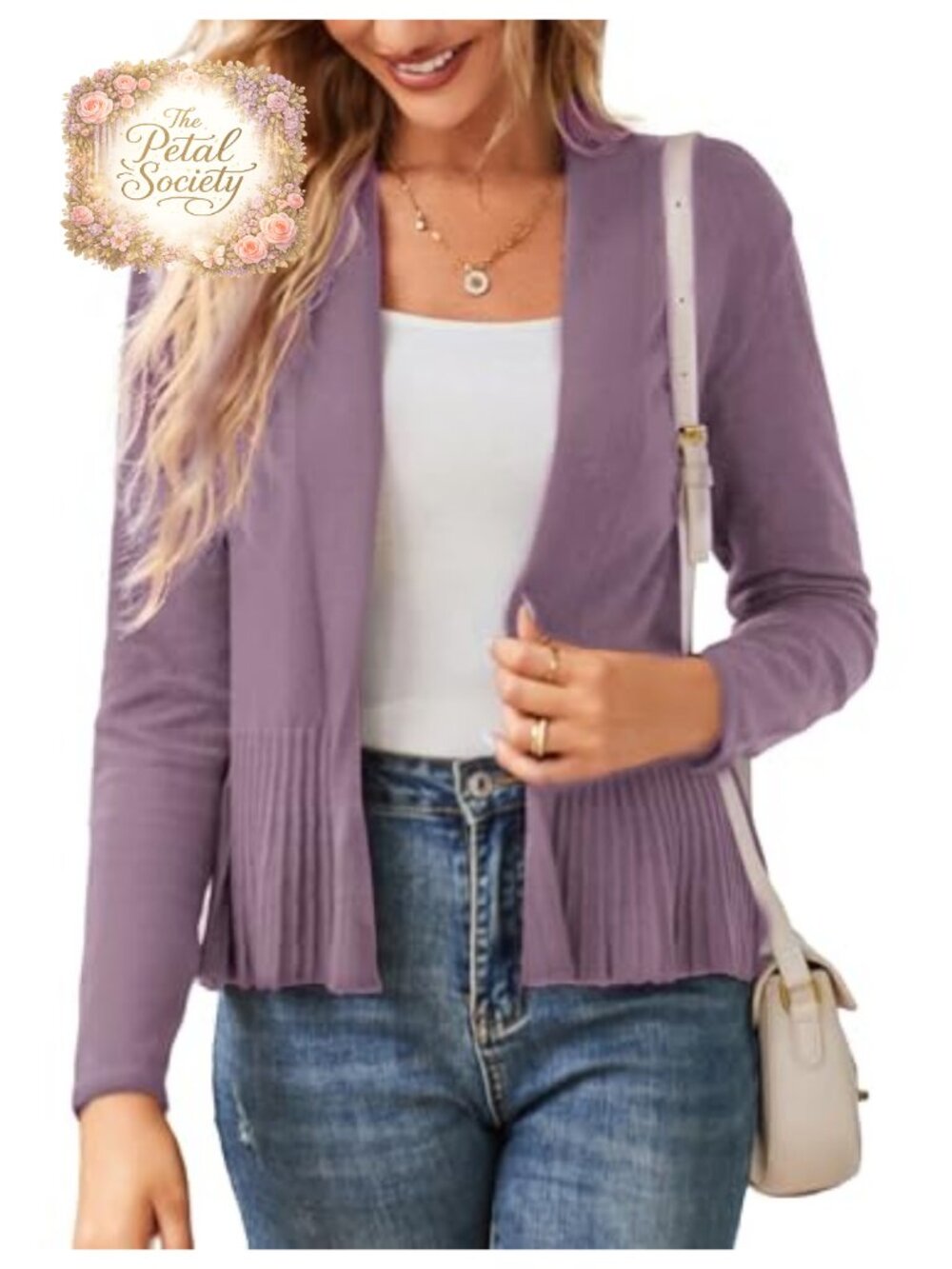 Lightweight Peplum Open Front Cropped Cardigan Long Sleeve Knit Top